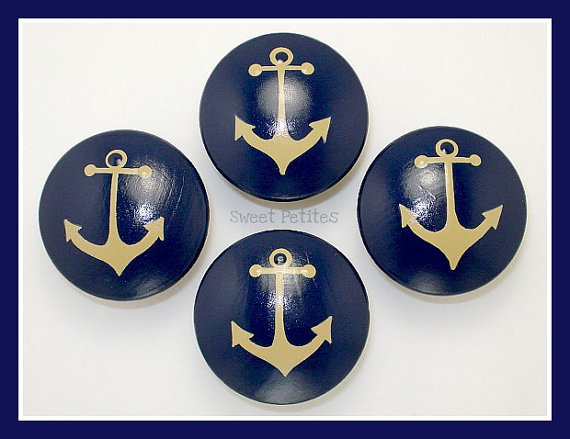 Hand Painted Knob Dresser Drawer Nautical Anchor Navy And Khaki