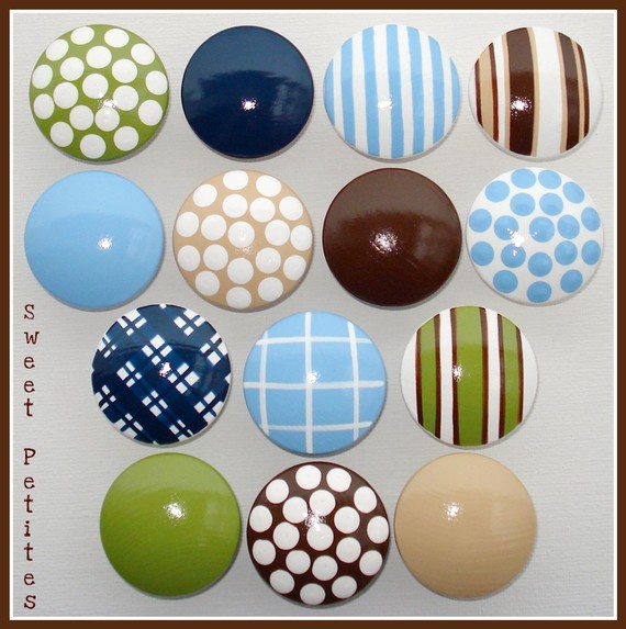 Sweet Petites Boutique Hand Painted Drawer Knob Nail Cover Stripes Gingham Polka Dots