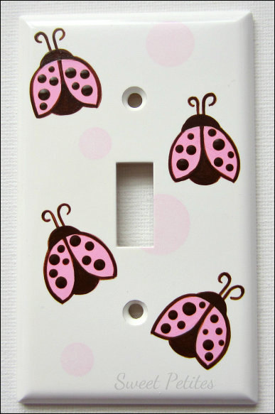 Hand Painted Switch Plate Cover Pink And Brown Ladybugs With Polka Dots
