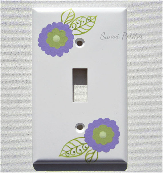 Hand Painted Switch Plate Cover Celadon Green And Lavender Daisies