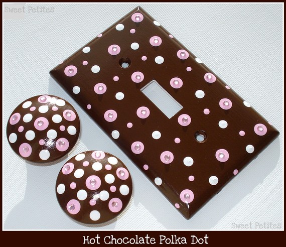 Hand Painted Single Switch Plate Cover Chocolate Polka Dot