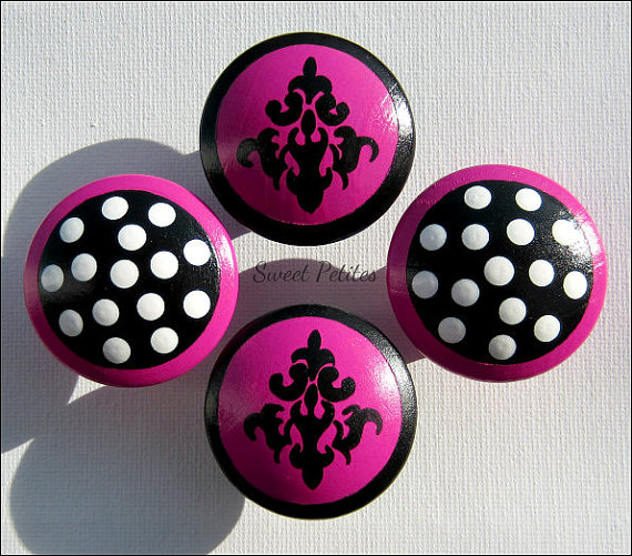 Dresser Knob Hand Painted Knob Dresser Drawer Pink And Black With Polka Dots And Damask
