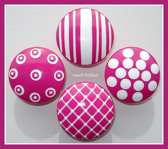 Hand Painted Knob Dresser Drawer Or Nail Cover Hot Pink Textures