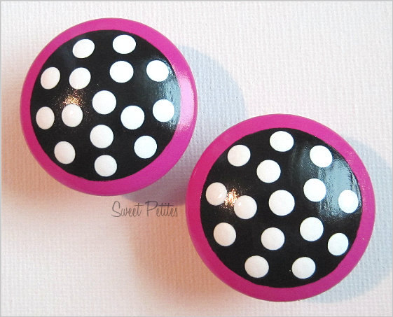 Hand Painted Knob Dresser Drawer Pink And Black With Polka Dots