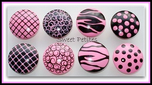 Hand Painted Knob Dresser Drawer Pink And Black Diva Zebra Stripes Polka Dots
