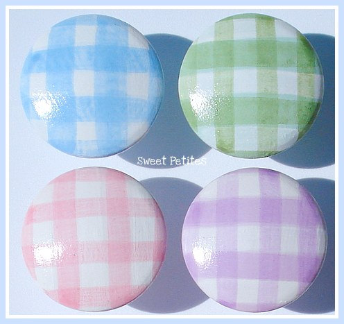 Hand Painted Knob Dresser Drawer Or Nail Cover Gorgeous Gingham Blue Pink Purple Green