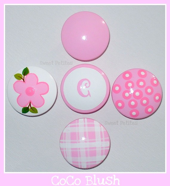 Hand Painted Knob Dresser Drawer Or Nail Cover Personalized Gingham Polka Dots Blush Pink