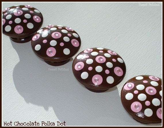 Hand Painted Knob Dresser Drawer Chocolate Polka Dots And Rhinestones