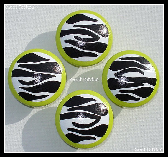Hand Painted Knob Dresser Drawer Or Nail Cover Lime Green And Zebra Diva Collection