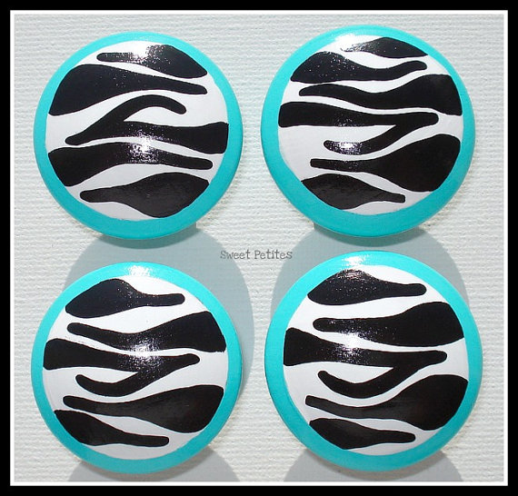 Hand Painted Knob Dresser Drawer Turquoise With Zebra Stripes