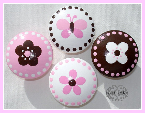 Kids Dresser Knobs Or Nail Cover Flowers Butterfly And Polka Dots