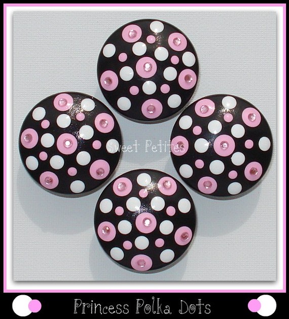 Hand Painted Knob Dresser Drawer Black With Pink And White Polka