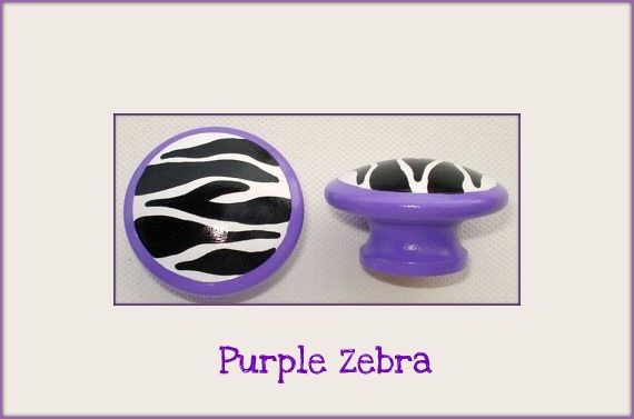Hand Painted Knob Dresser Drawer Purple With Zebra