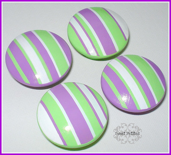 Hand Painted Drawer Knob Purple And Green Stripes Dresser Knob