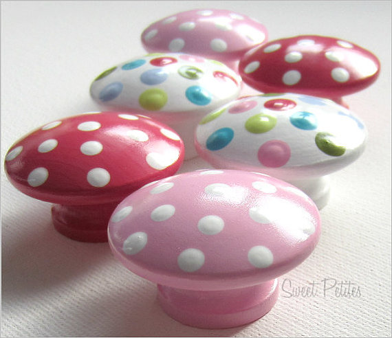 Hand Painted Knob Dresser Drawer Mad For Polka Dots Blue Pink Lime Light Red