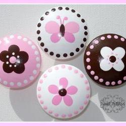 Kids Dresser Knobs Or Nail Cover Flowers Butterfly And Polka Dots