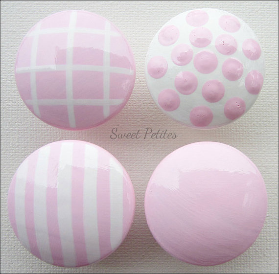 Hand Painted Knob Dresser Drawer Stripes And Polka Dots Baby Pink And